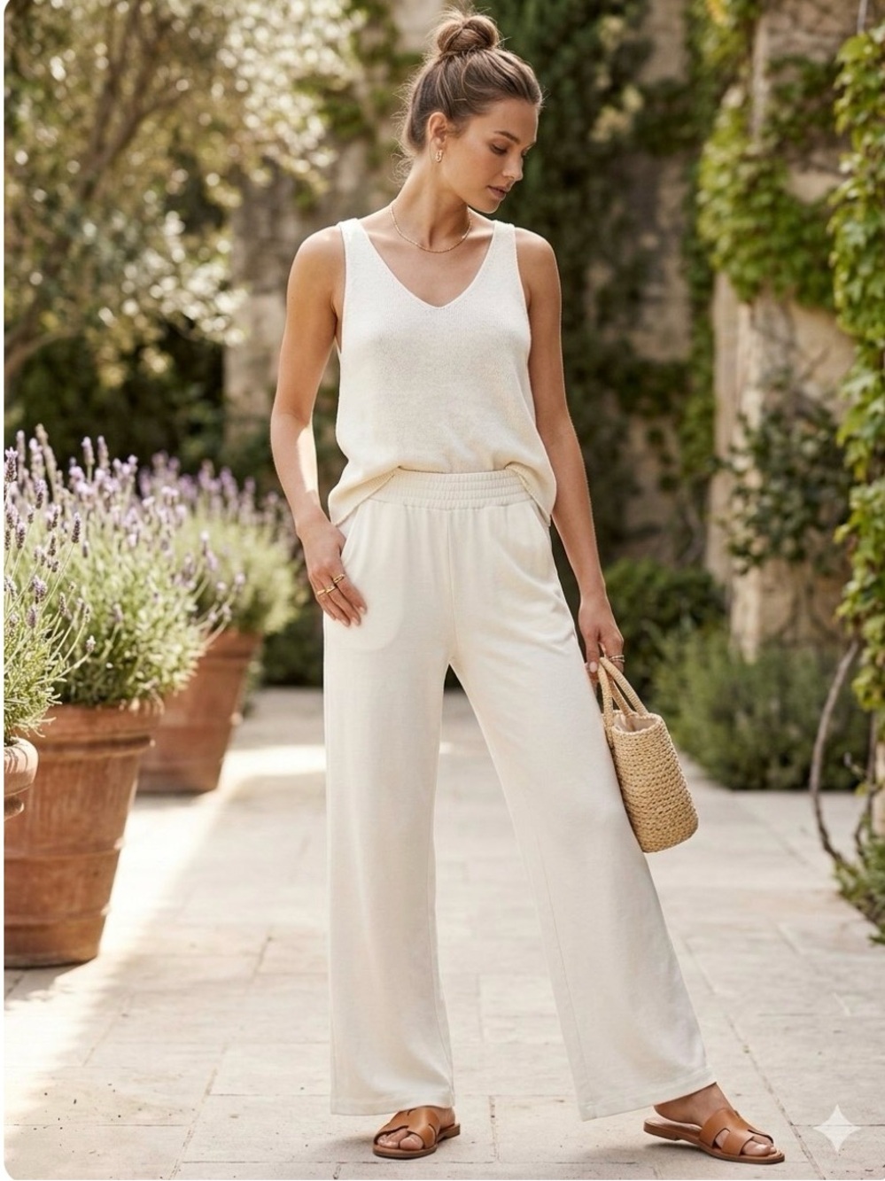 DREW Women's Ivory Elastic Waist Dress Pants